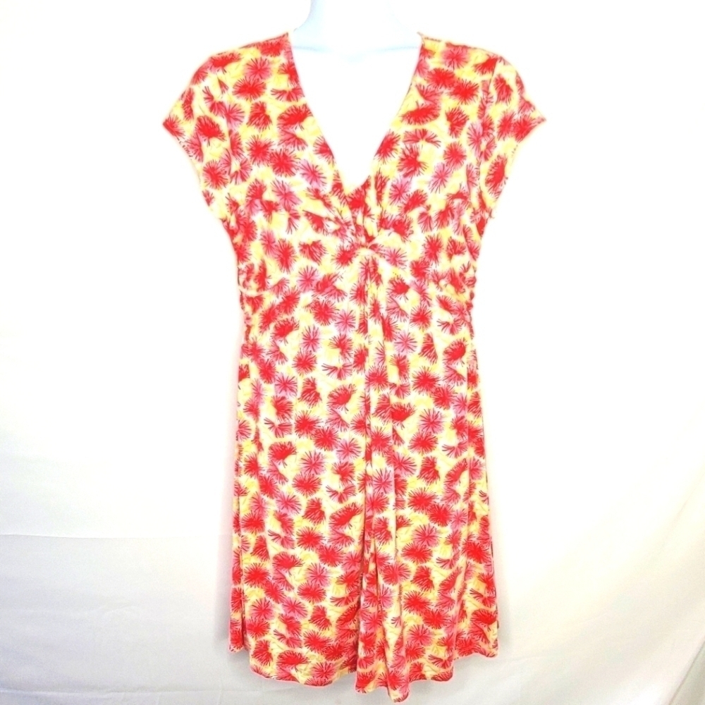 Garnet Hill Twist Front Garden Party Dress Size 14 Floral Jersey Cap Sleeve